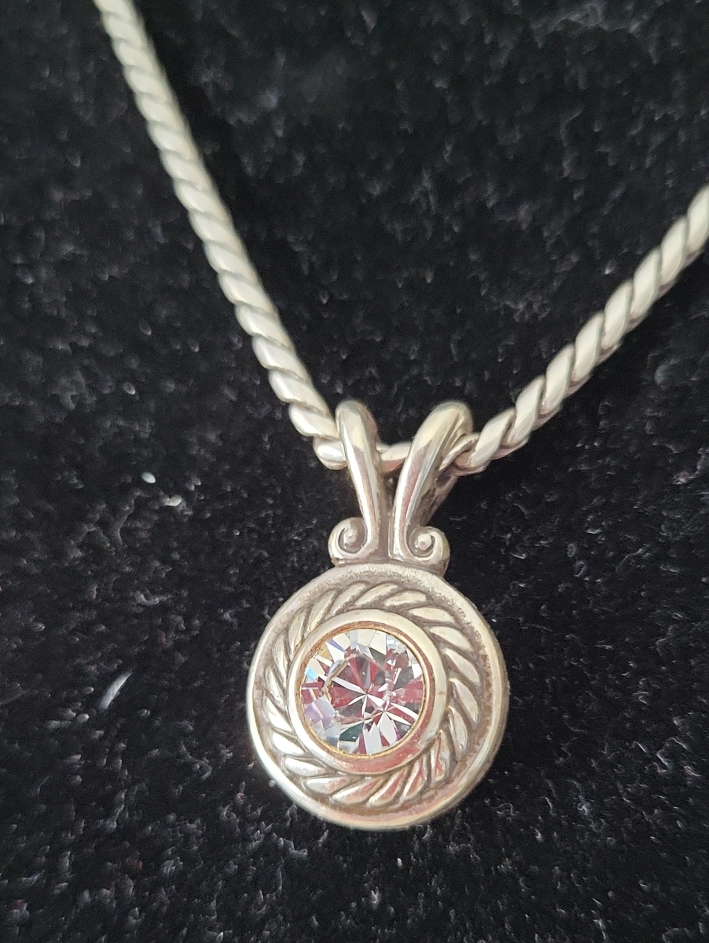 Brighton  Silver Round Pendant Necklace with Clear Crystal